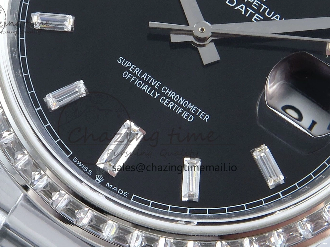 on QF 40 Edition Bracelet (Gain 1:1 DayDate Black V5 Best A2836 Crystal SS Bezel Dial Diamonds President Weight) 0315